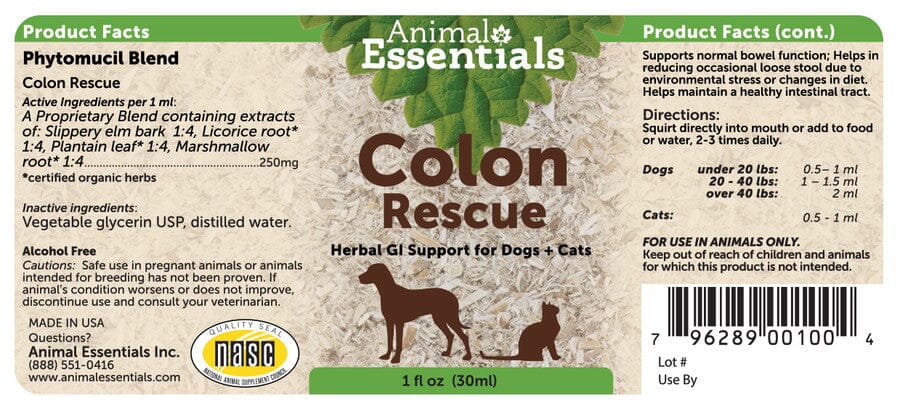 Animal Essentials Colon Rescue for Dogs and Cats (1oz)