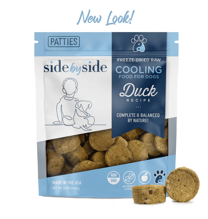 Side by Side Freeze Dried Raw Dog Food Cooling Duck Mini Patties (13oz bag) CLEARANCE 50% OFF!