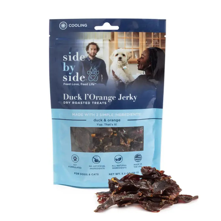 Side by Side Cooling Duck L’Orange Jerky Dog Treats (3.5oz bag)