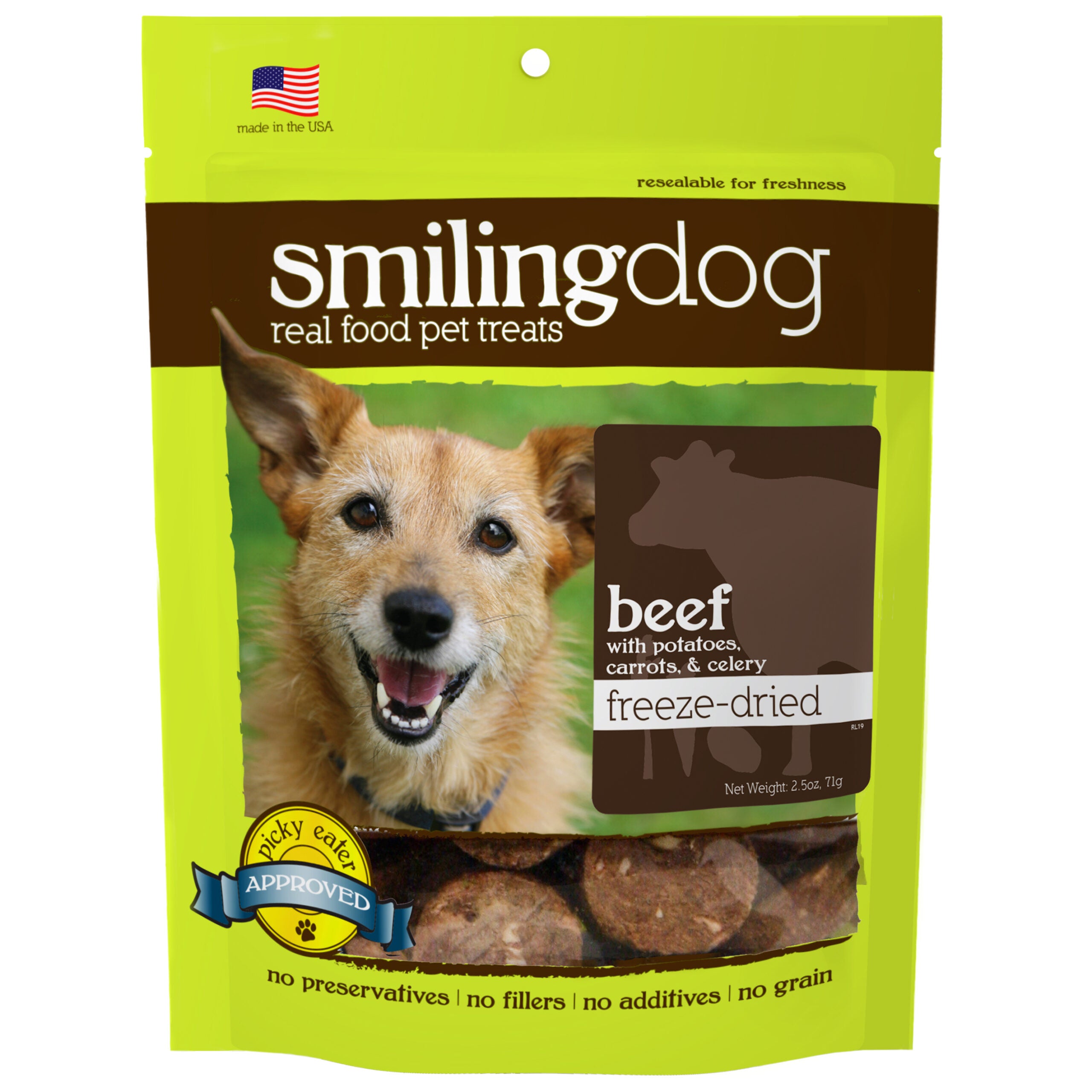 Herbsmith Smiling Dog Freeze-Dried Treats for Dogs (4 Pack) Beef with Potatoes, Carrots, Celery