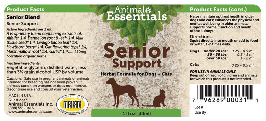 Animal Essentials Senior Support Herbal Tincture for Dogs and Cats (1 oz)