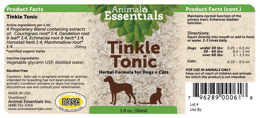 Animal Essentials Tinkle Tonic Herbal Tincture for Dogs and Cats (1 oz)