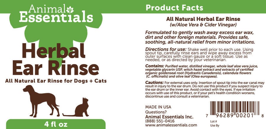 Animal Essentials Herbal Ear Rinse for Dogs and Cats (4oz)