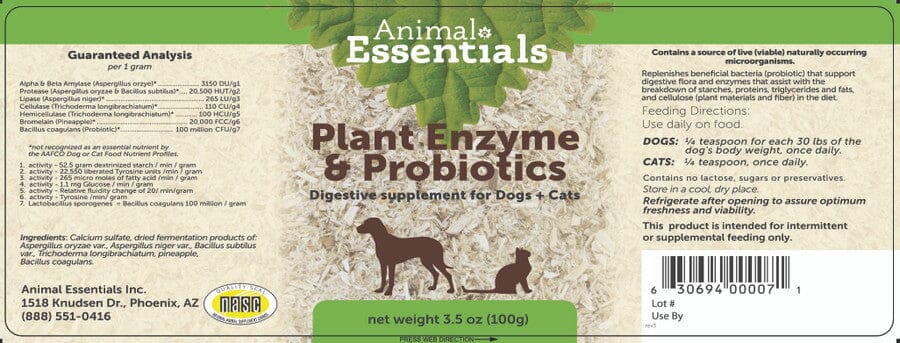Animal Essentials Plant Enzyme & Probiotics Supplement for Dogs and Cats (3.5 oz)