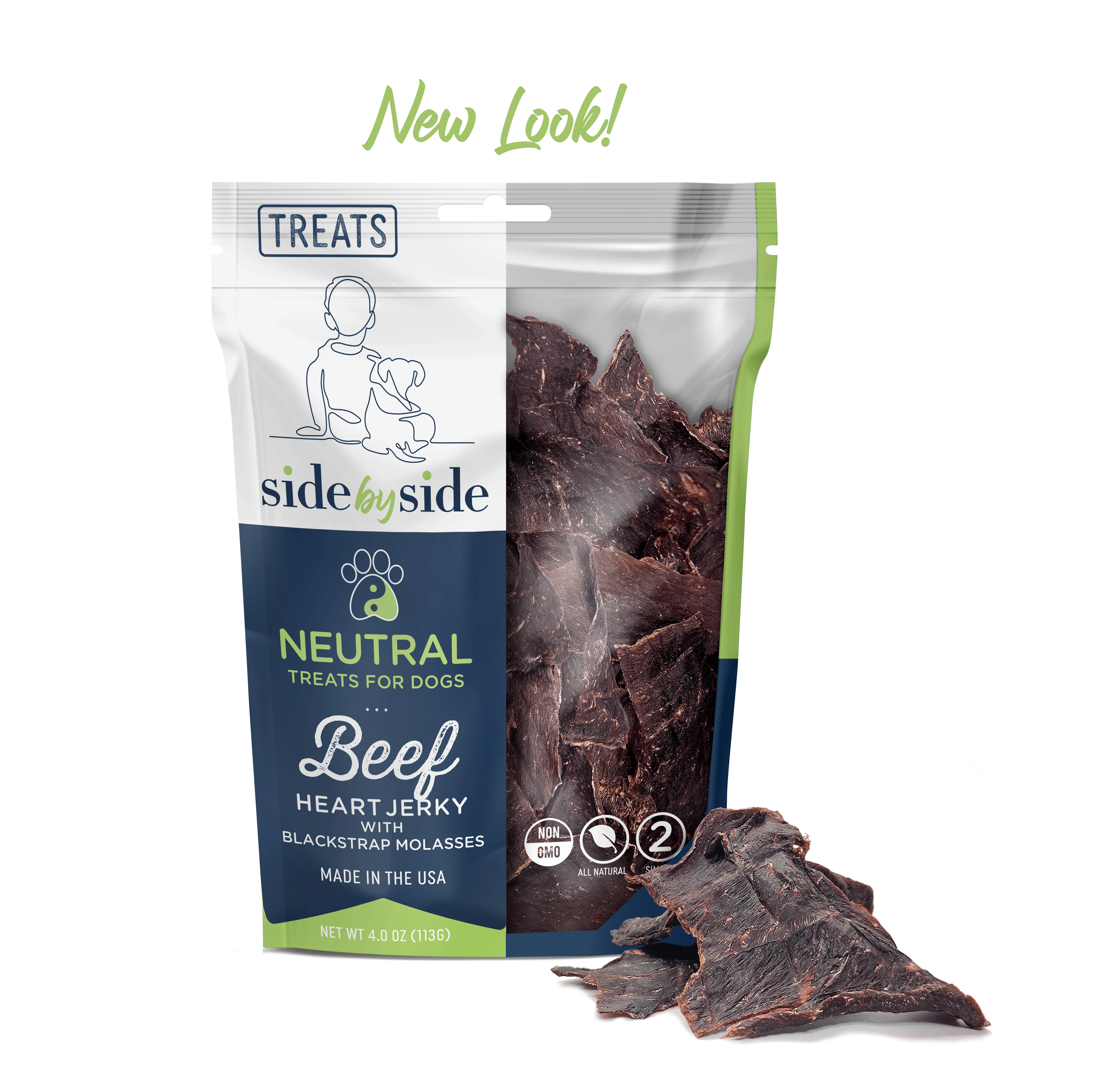Side by Side Neutral Beef Heart With Blackstrap Molasses Dry Roasted Dog Treats (4oz bag)