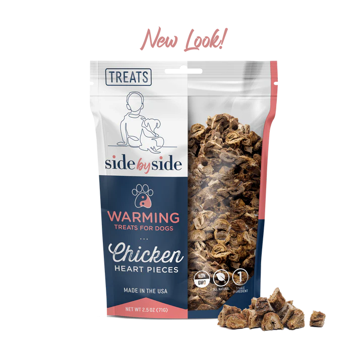 Side by Side Freeze Dried Treats - Warming Chicken Hearts Pieces (2.5 oz bag)