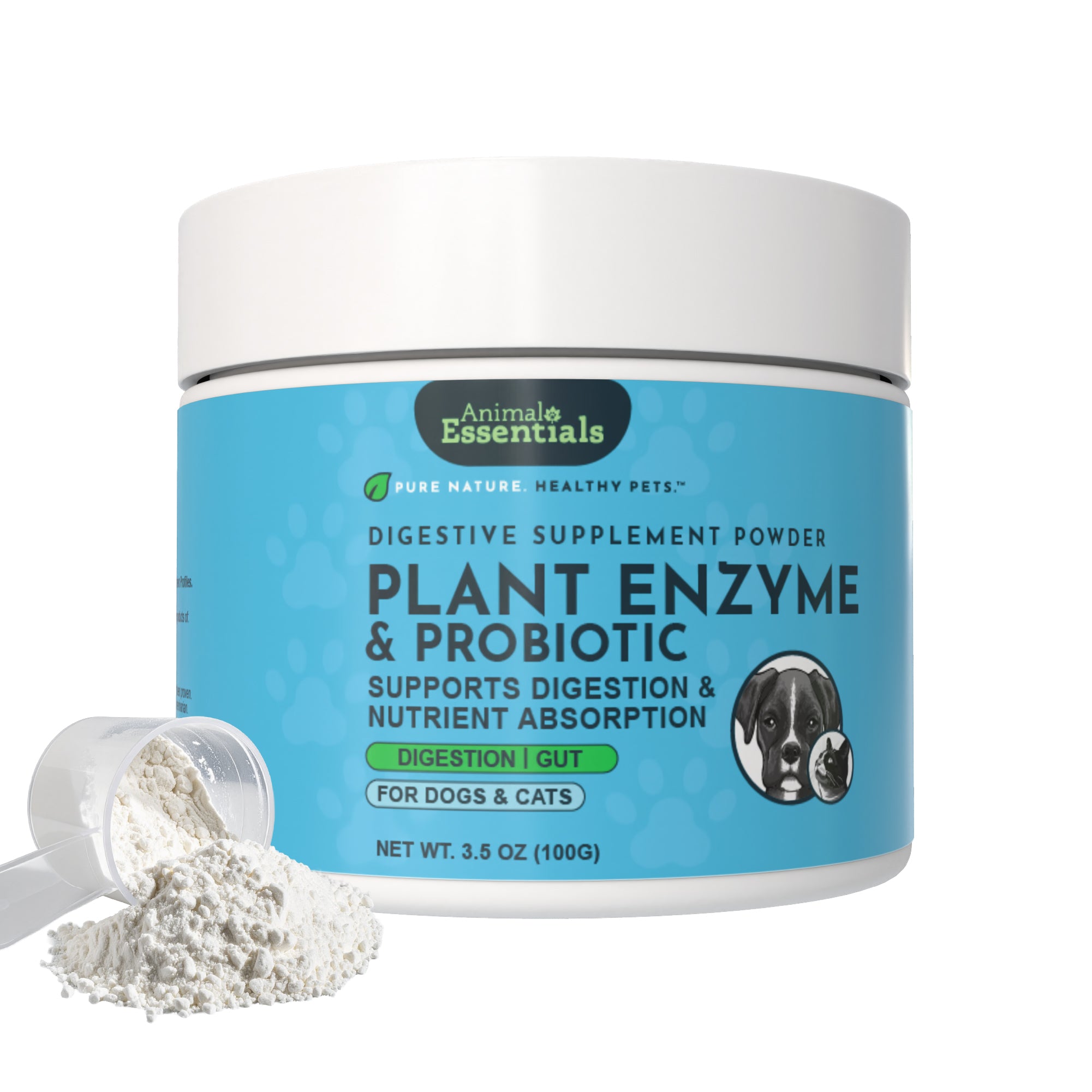 Animal Essentials Plant Enzyme and Probiotic Powder | Digestive Support Supplement for Dogs and Cats (3.5 oz)