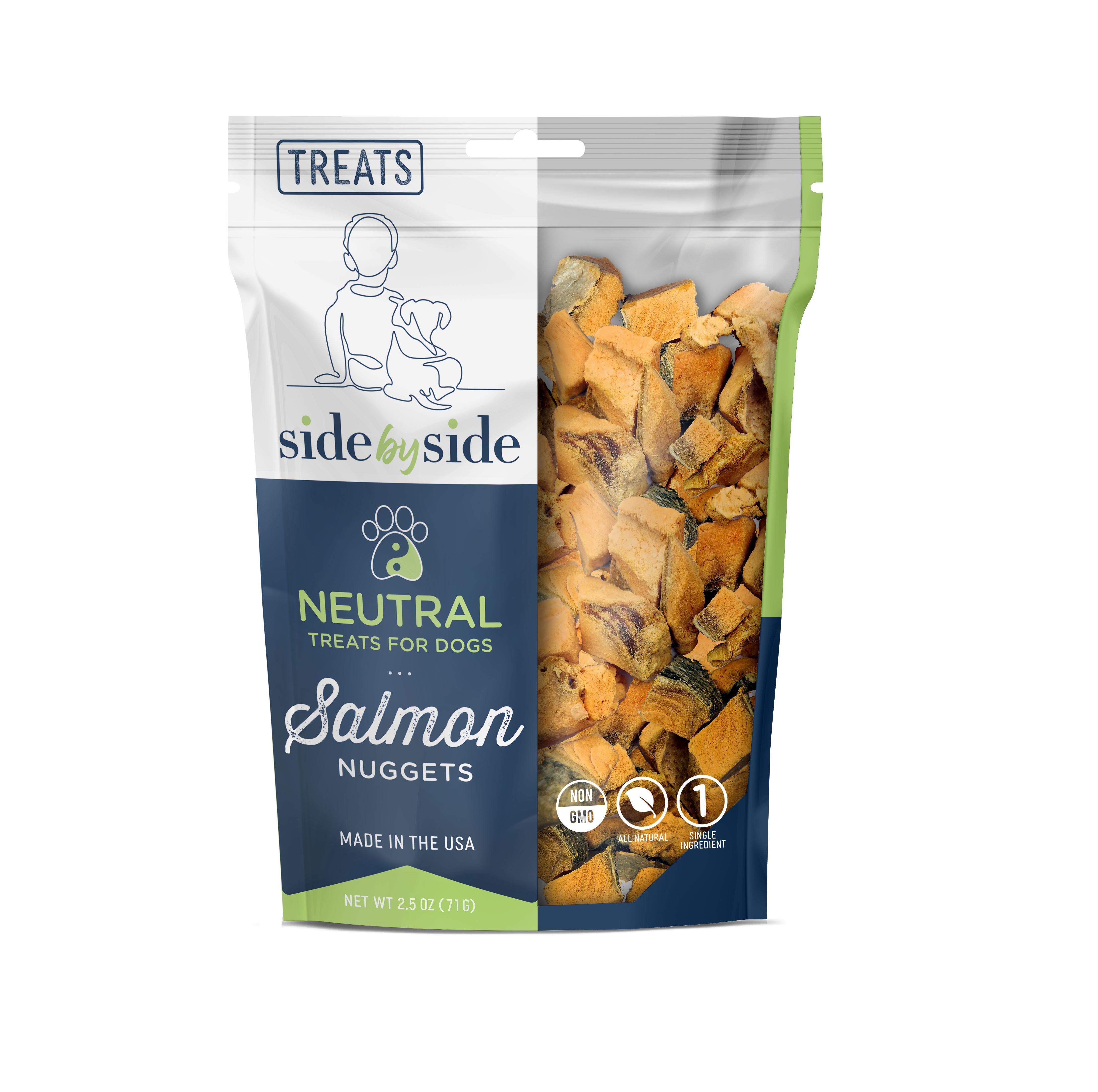 Side by Side Freeze Dried Treats - Neutral Wild Caught Salmon Nuggets Dog Treats (2.5 oz bag)