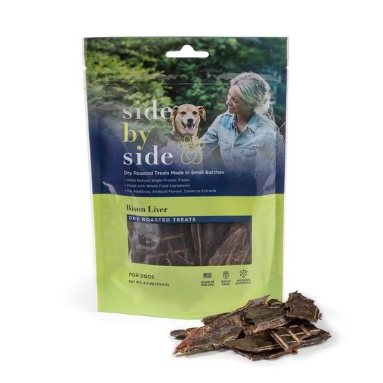 Side by Side Neutral Bison Liver Dry Roasted Dog Treats (2.5oz bag)
