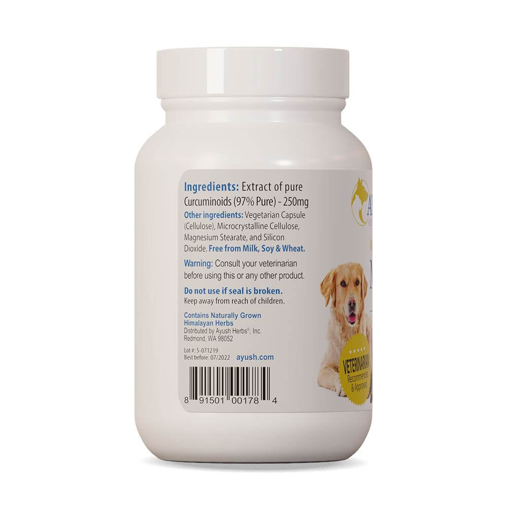 ayush pet muscle & joint mobility curcumin 97% all-natural solution for pet inflammation, joint pain & muscle health bottle